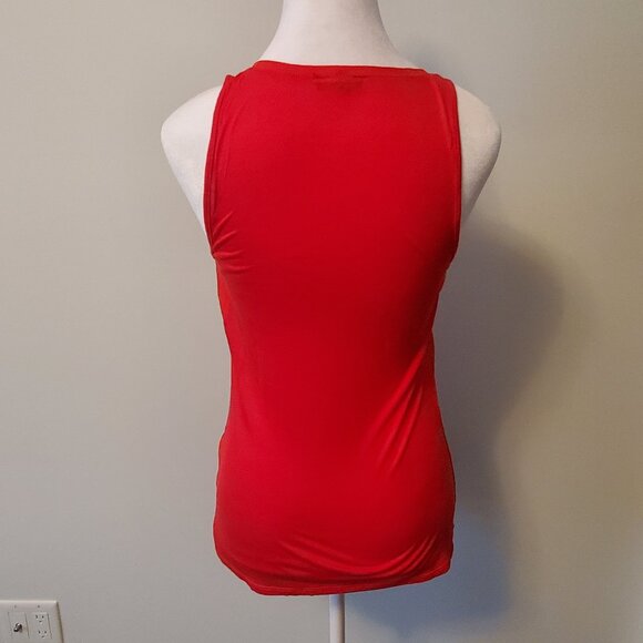 BOGO 50% EXPRESS Y2K Women's XS Red Tank Top Black Beaded Abstract Geo Design - Picture 3 of 6